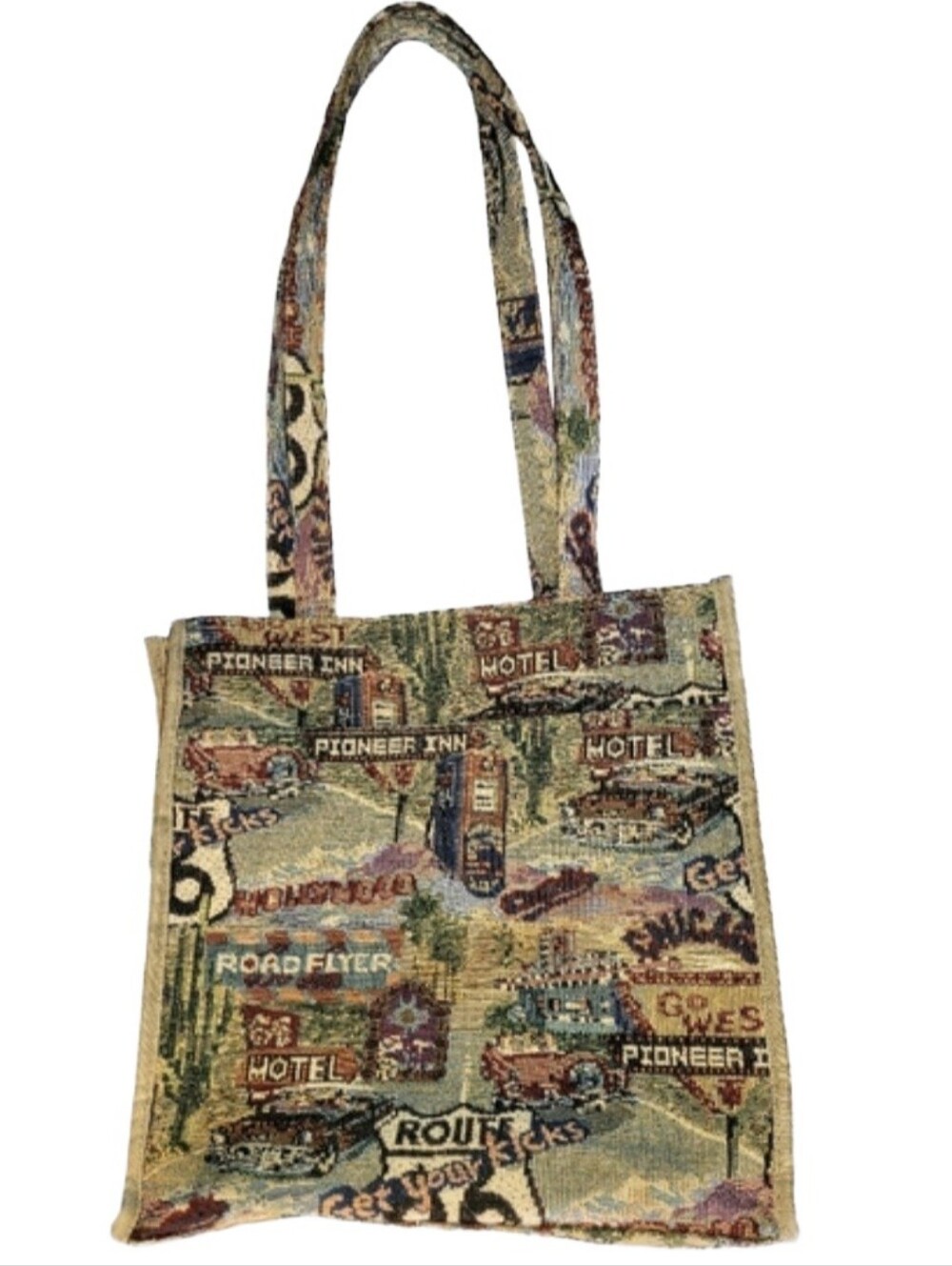 Jade Vintage Route 66 Tapestry Tote Bag Travel Shoulder Purse